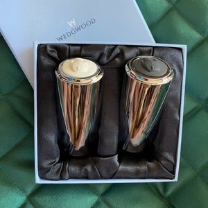 Wedgwood chrome salt and pepper shakers w box